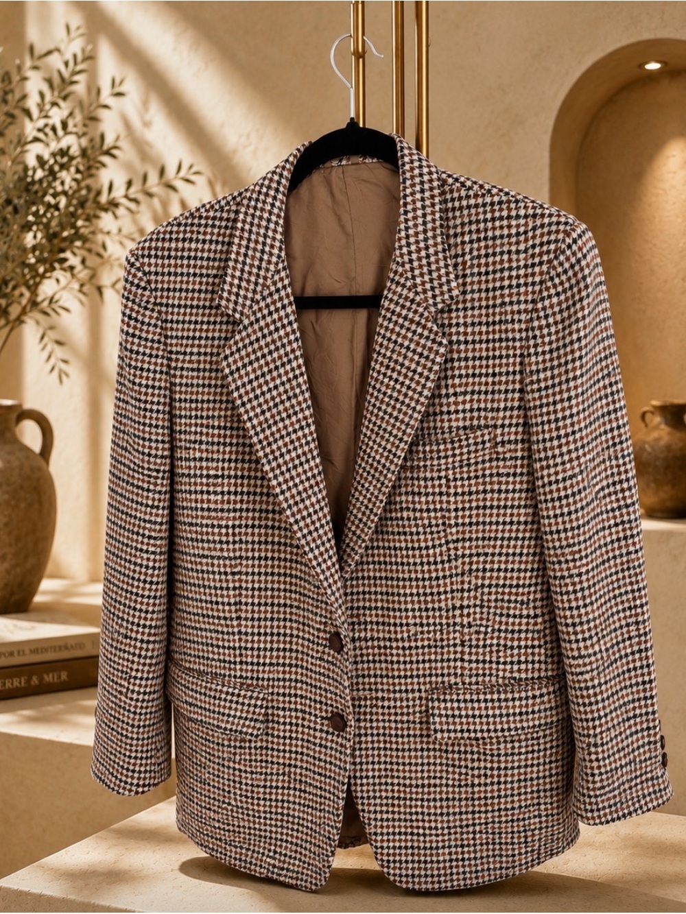 Vintage Sears Roebuck & Co Houndstooth Wool Blend Blazer Jacket | Size M
